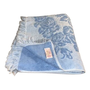 "Toalla de baño de lujo azul vintage Surety tela formal de algodón hecha en EE. UU. 44 x 23" - Imagen 1 de 7