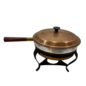 Vintage Copper Aluminum & Wrought Iron Chafing Dish Warming Stand Set No Burner - Picture 1 of 19