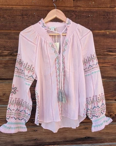 NWT Sundance Living Catalog Totora Top SMALL Pink Embroidered Cotton Retail $148 - Picture 1 of 6