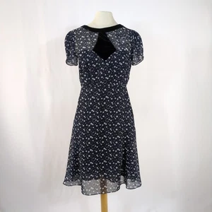 LibeLula Dress Stars Black White Navy Short Sleeve Lined Fit & Flare 38 UK 10 - Picture 1 of 14
