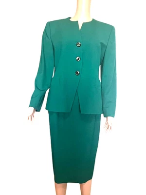 Traje Falda Saville Petites Talla 14 Navidad Verde Lana Forrada Foto 1 de 4