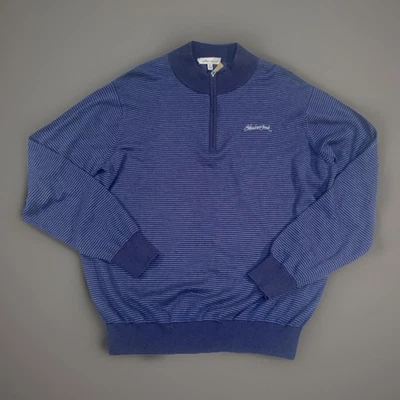 Peter Millar Rayas Cuarto Cremallera Azul Seda Cachemira Algodón Pima Para Hombre Grande Golf Foto 1 de 4