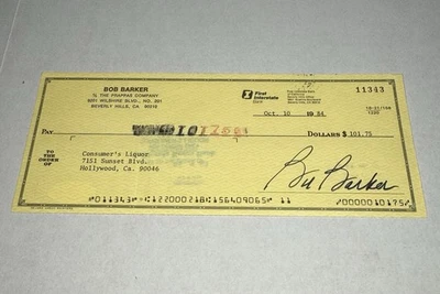 1984 Bob Barker Bank Check “The Price Is Right” JSA CG22961 - Image 1 of 4