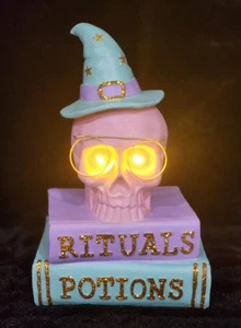Macabro Halloween Rosa Iluminado Calavera Bruja 10" POCIONES RITUALES Libros Hechizos - Imagen 1 de 13