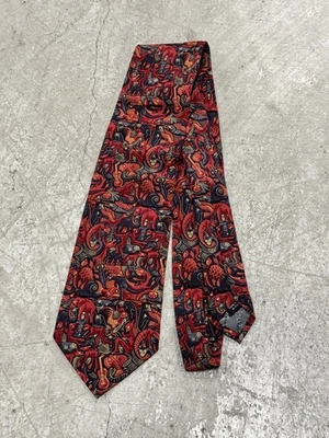 Gravata de seda Art of MC Escher MOSAIC II LITHOGRAPH 1957 Creatures vermelha cinza - Imagem 1 de 4