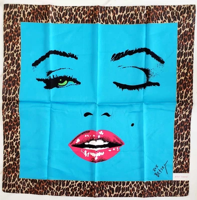 Betsey Johnson Vintage Y2K Dress Scarf Marilyn Monroe Wink Blue Leopard Pop Art - Image 1 of 4