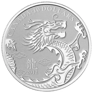 2012 $10 Year of the Dragon - Pure Silver Coin - Picture 1 of 3