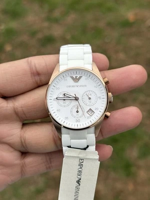 Emporio Armani Rose Gold and White Chronograph Watch women’s - Image 1 of 4