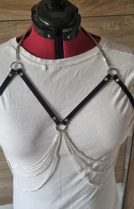Leather Bra Harness with Diamonte studs - Picture 1 of 4