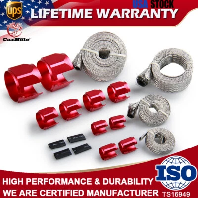 8090 Stainless Steel Flex-Braid Hose Sleeve Kits Red Cover Radiator Heater Hose - Image 1 of 4