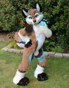New Halloween Long Fur Husky Dog Fox Fursuit Mascot Costume Suit Cosplay Dress - Picture 1 of 3