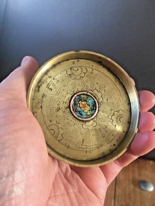 UNUSUAL ANTIQUE CHINESE BRASS FLORAL CLOISONNE ENAMELLED CENTRE TRINKET PIN DISH - Picture 1 of 6