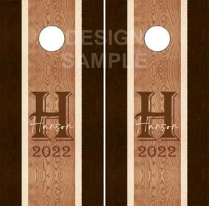 Calcomanía de piel de lanzamiento bolsa envolvente Cornhole laminada a rayas de madera para nombre familiar  - Imagen 1 de 1