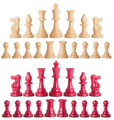 Piezas de ajedrez Staunton triple peso - Juego 34 piezas naturales y rojas - 4 reinas   Foto 1 de 3