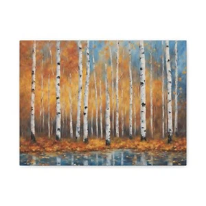 Colorful Birch Trees Print Matte Canvas Landscape Wall Art - Picture 1 of 25