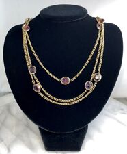 Coro Signed Vintage Bezel-Set Amethyst Crystal X-Long 62" Gold Plated Necklace