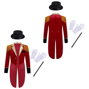 Niños Niños Uniforme Circo Ringmaster Disfraz Vestir Conjunto Showman Tailcoat - Imagen 1 de 18