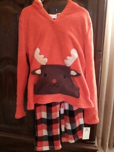 NWT🎁 2 pc Reindeer🦌 Critter Hoodie Fleece PJs Size Small Christmas Zoe & Bella - Picture 1 of 7