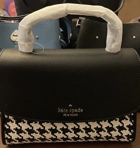 Kate Spade Darcy Woven Houndstooth Top Handle Black Satchel w Shoulder Strap - Picture 1 of 5
