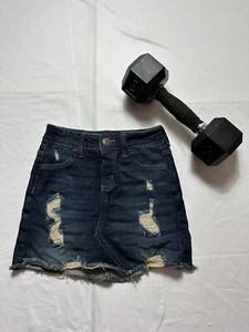 Justice Jeans Youth Girls Stretch Distressed Denim Skort Pockets 8 #1028 - Picture 1 of 6