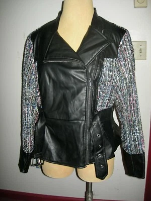 Chaqueta de moto Lane Bryant de imitación de cuero y tweed sin cuello 14/16 se adapta a 14W 16W 0X 1X Foto 1 de 4