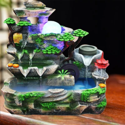 Indoor Water Fountain With Led Mist Resin Rockery Fengshui Waterfall Home Decor - Image 1 of 4