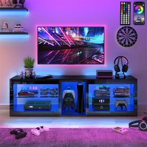 Modern Black High Gloss LED TV Stands,55/63" Entertainment Center for 65/70" TV - Picture 1 of 15