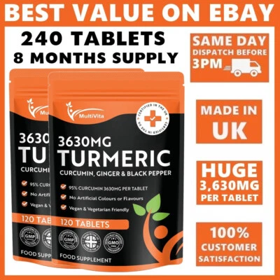 MULTIVITA TURMERIC CURCUMIN 240 x 3,630mg Tablets with Ginger & Black Pepper 95% Curcumin