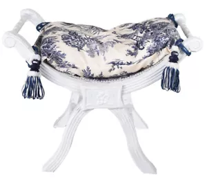 Toile De Jouy Stool Shabby Chic Footstool Pouf Upholstered Stool Bench - Picture 1 of 4