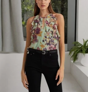 Lauren Ralph Lauren Women's Light Green Ruffled Lined Halter Blouse NWT - Picture 1 of 5