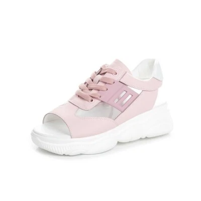 Womens Chic Leather Mesh Open Toe Lace Up Slingback Training Shoes Sneaker GCSA - Image 1 of 4