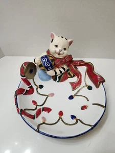 Cat Kitty Kitten Large Ceramic Candy Bowl Christmas Colorful 9" W X 3" D - Picture 1 of 8