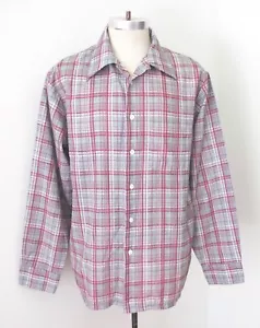 Camisa de Colección Años 70 Sears Gris Borgoña a Cuadros Sedoso Poli Discoteca Proxeneta Oficina Sin Tuck XL - Imagen 1 de 5