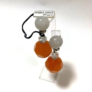 Angela Caputi Earrings Clip-On Orange White Faceted Cut Near mint - Picture 1 of 3