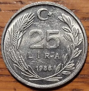 1988 Turkey 25 Lira Coin N144 - Picture 1 of 2