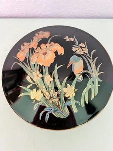 Vintage large Japanese Black Hand Painted Trinket Boxes - Picture 1 of 3