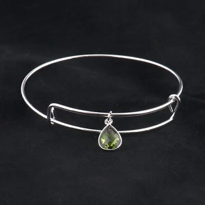 Pear Shape Peridot Quartz Silver Plated Adjustable Bangle Bracelet For Women's  - Picture 1 of 3