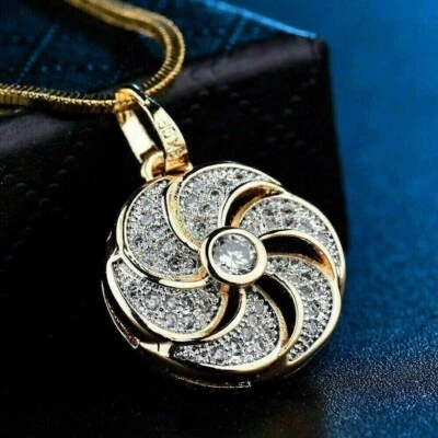 3Ct Runde Simulierte VVS1/D Diamant Wirbel Anhänger 925 Gelbes Sterlingsilber - Bild 1 von 4