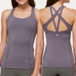 LULULEMON Cross It Off Scoop Shelf Bra Crisscross Strappy Back Tank Top Size 4 - Picture 1 of 11