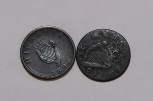 🧠🇮🇪 IRELAND HALF PENNY 1769 + HALF PENNY 1805 B85 #9 M26 - Picture 1 of 2