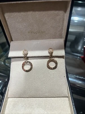 Auténticos Pendientes Colgantes Bulgari Bvlgari Oro Rosa 750 Círculo Francés Clip Foto 1 de 4