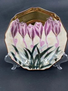 Vintage Kutani Satsuma Japan Hand Painted Floral Collectible Plate Tulips Gold - Picture 1 of 6