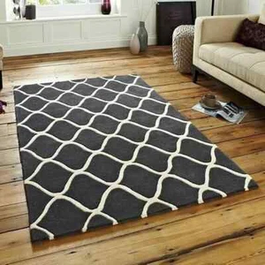 Hand Tufted Rug Color Black White Handmade Design Carpet For Living Room Rug - Picture 1 of 3
