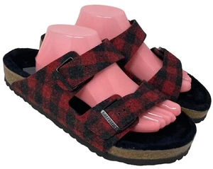 Sandali Birkenstock Arizona Shearling Plaid Rosso Taglia 12 Scarpe Uomo Lana 45 NUOVI - Foto 1 di 12