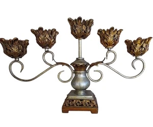 5 Candle Stand Candelabra Vintage Gold Whimsy Unique Table Centerpiece Rare - Picture 1 of 7