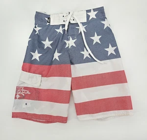 NO FEAR USA Flag Board Shorts Boys Size Medium Red White Blue Lined Swim Trunks - Picture 1 of 12