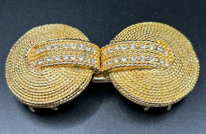VINTAGE SIGNED GAY BOYER GOLD TWO PIECE BELT BUCKLE RHINESTONES & ROPE CIRCLES - Picture 1 of 4