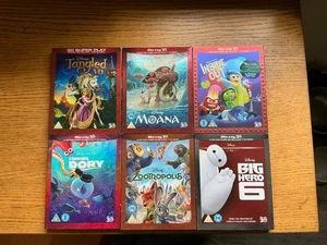 3D Blu-Ray 6 Movie Bundle animated titles including moana inside, out, tangled - Picture 1 of 3