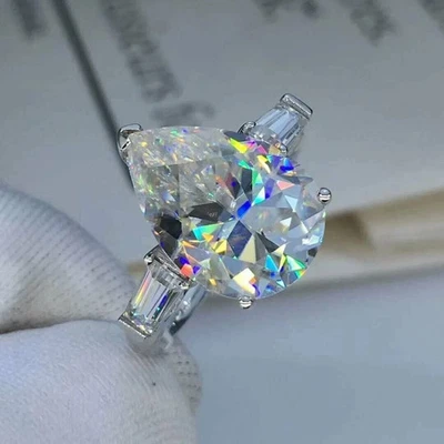 Anillo de boda de diamantes creados en laboratorio con corte pera de 2 quilates enchapado en oro blanco de 14 quilates para mujer Foto 1 de 4