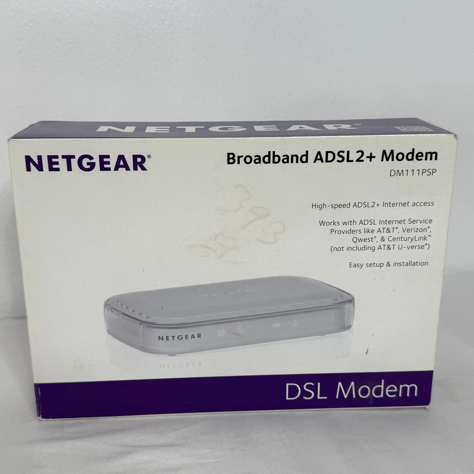 NETGEAR DM111PSPv2 Broadband ADSL2+ DSL Modem with Filter Splitter Stand Cables - Image 1 of 4